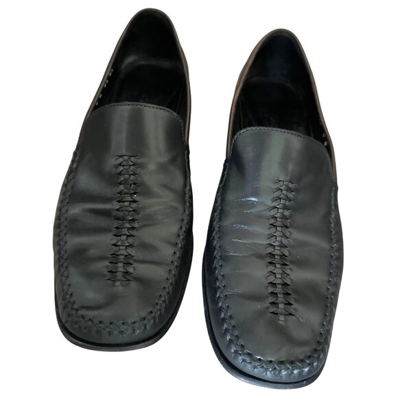Cole Haan Black Leather Loafers Weave Stitching Slip-On Soft Leather Size 9 - Picture 3 of 6
